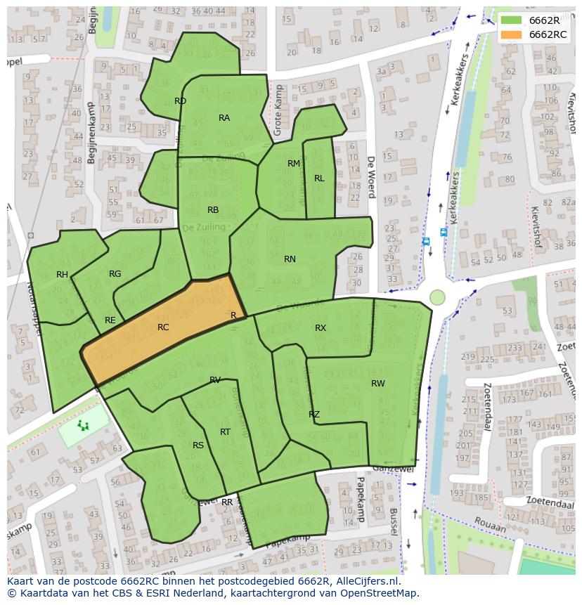 Afbeelding van het postcodegebied 6662 RC op de kaart.