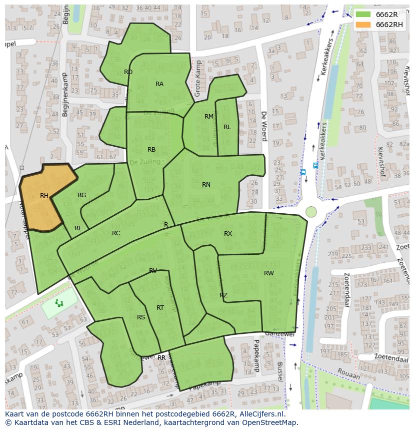Afbeelding van het postcodegebied 6662 RH op de kaart.