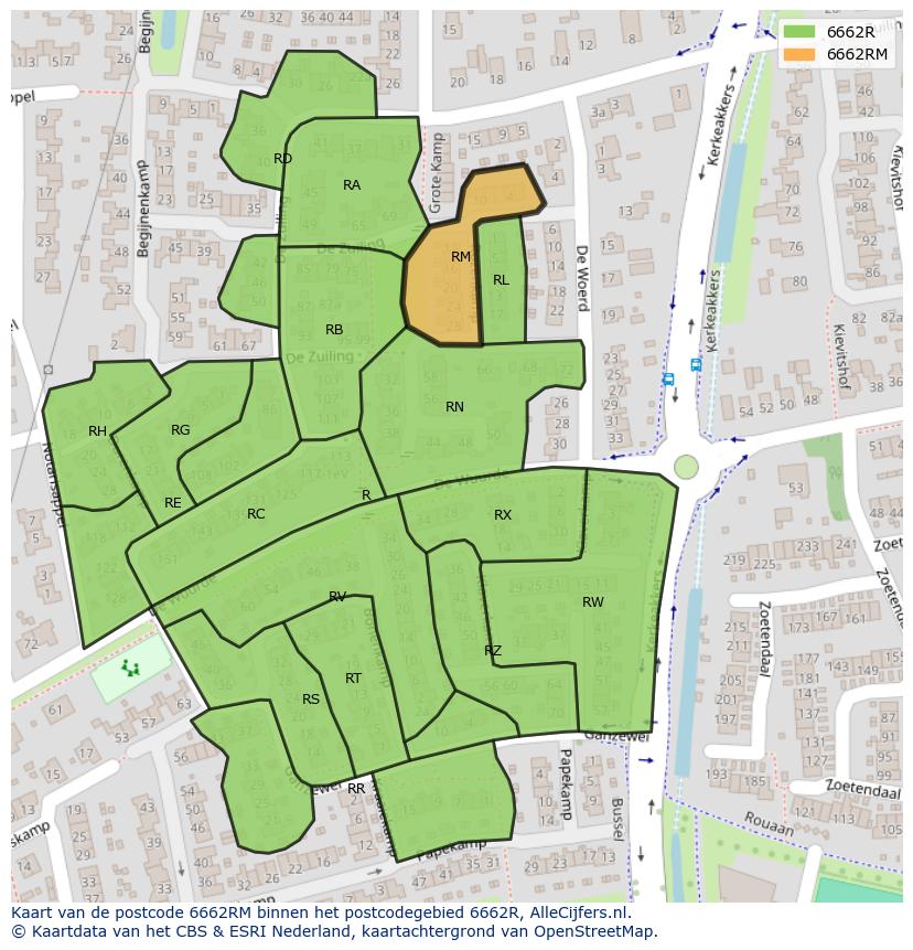 Afbeelding van het postcodegebied 6662 RM op de kaart.