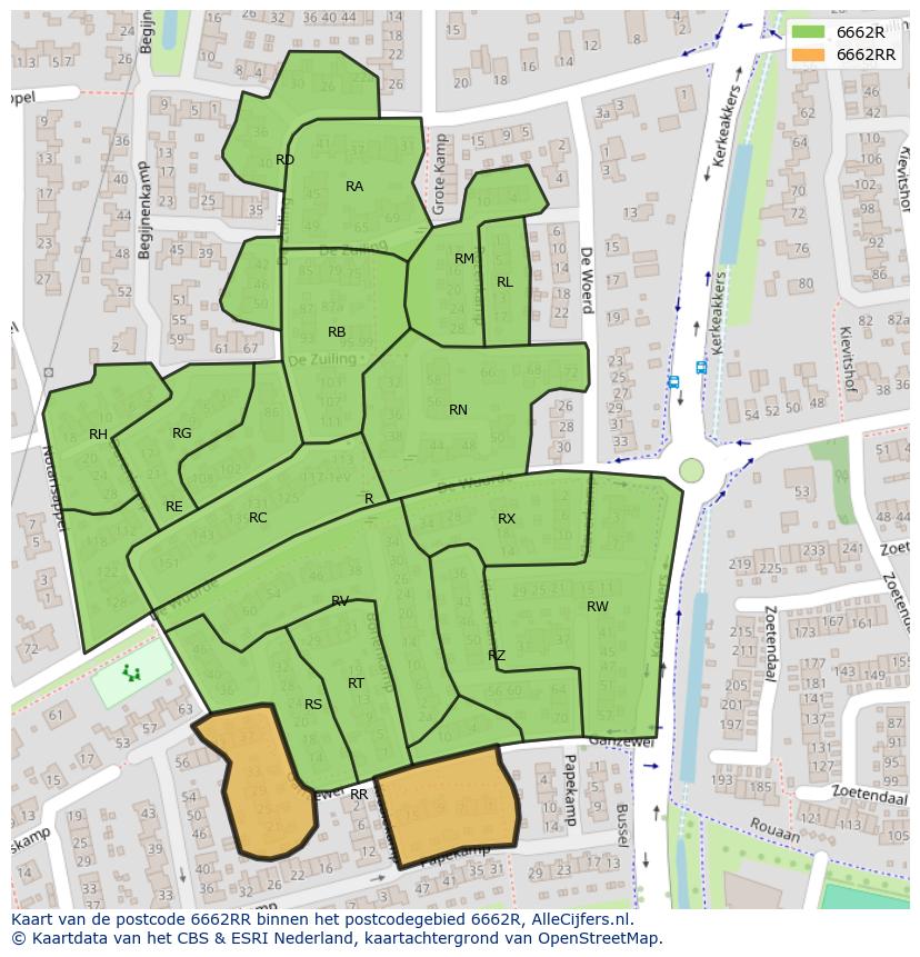 Afbeelding van het postcodegebied 6662 RR op de kaart.