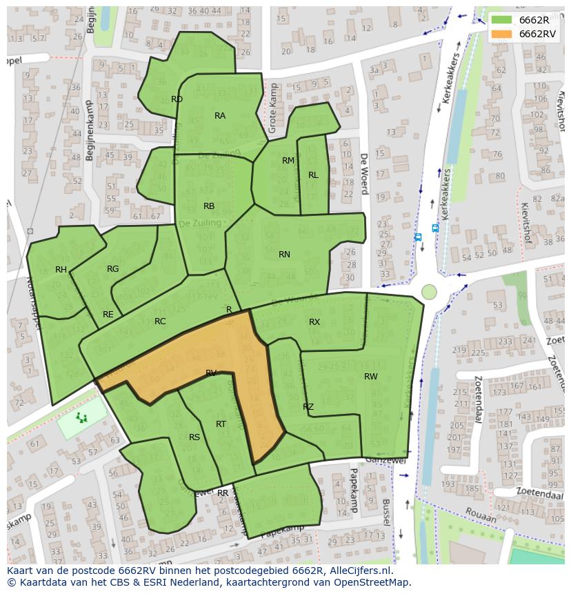 Afbeelding van het postcodegebied 6662 RV op de kaart.