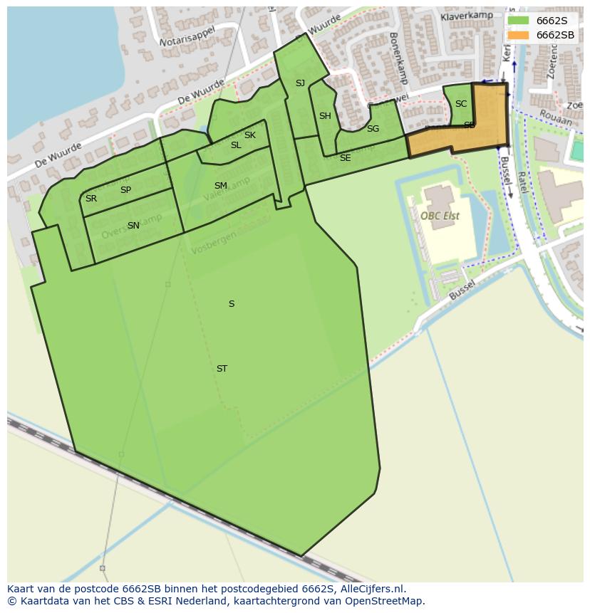 Afbeelding van het postcodegebied 6662 SB op de kaart.