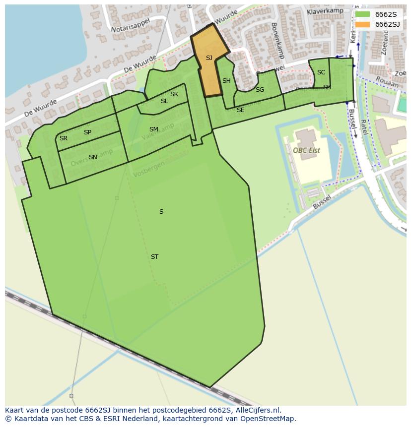 Afbeelding van het postcodegebied 6662 SJ op de kaart.
