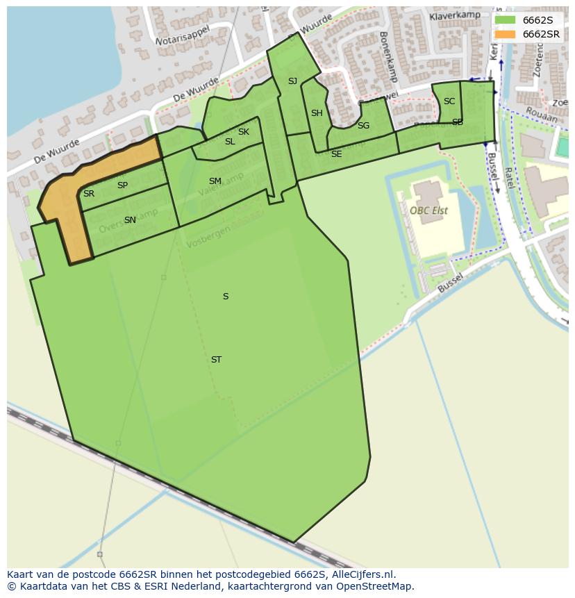 Afbeelding van het postcodegebied 6662 SR op de kaart.