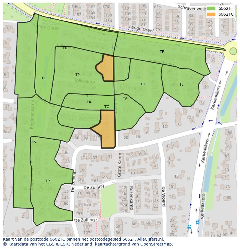 Afbeelding van het postcodegebied 6662 TC op de kaart.
