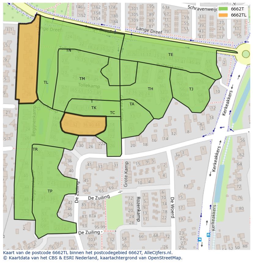 Afbeelding van het postcodegebied 6662 TL op de kaart.