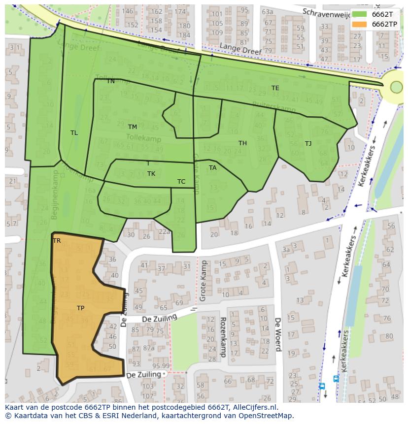 Afbeelding van het postcodegebied 6662 TP op de kaart.