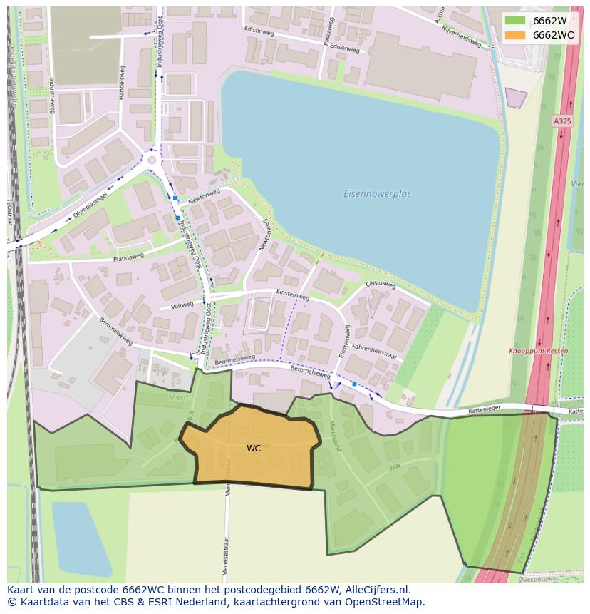 Afbeelding van het postcodegebied 6662 WC op de kaart.