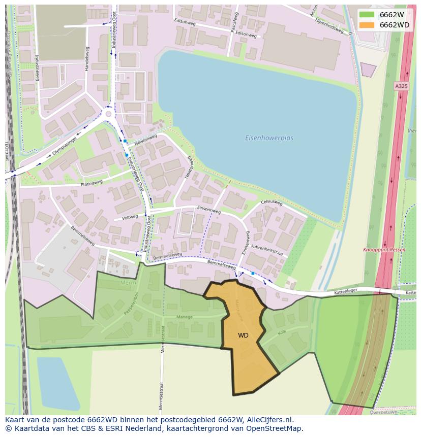 Afbeelding van het postcodegebied 6662 WD op de kaart.