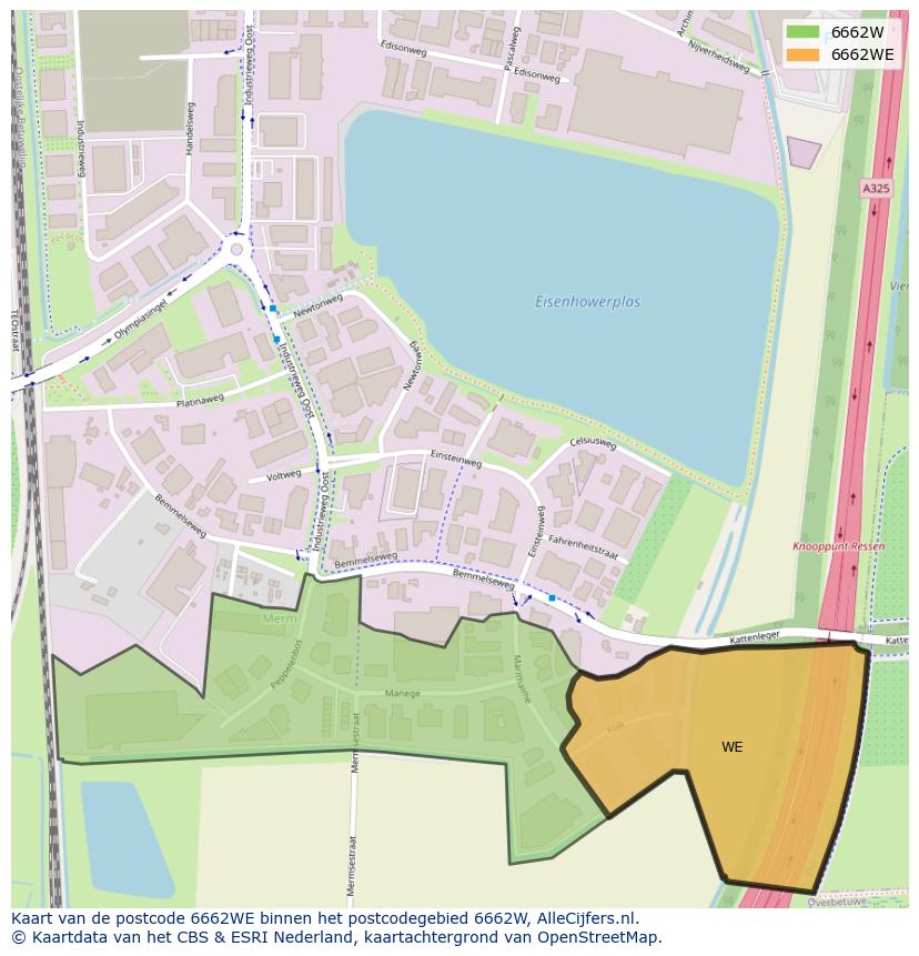 Afbeelding van het postcodegebied 6662 WE op de kaart.