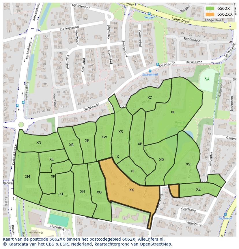 Afbeelding van het postcodegebied 6662 XX op de kaart.