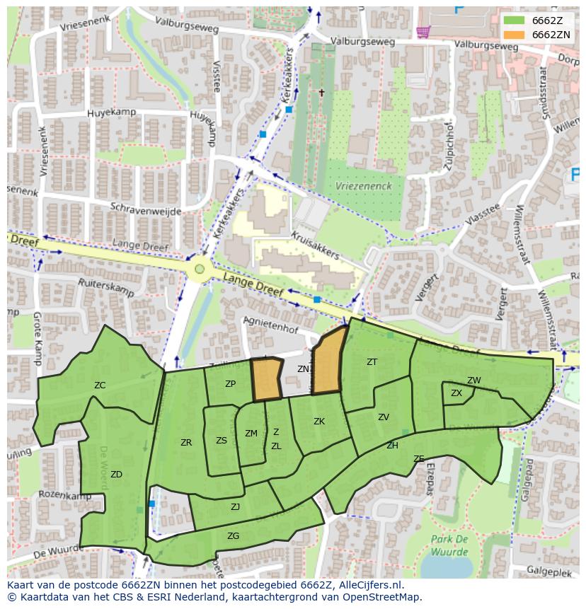 Afbeelding van het postcodegebied 6662 ZN op de kaart.