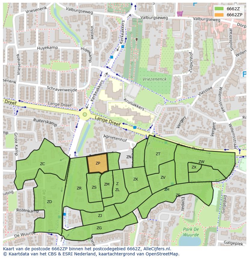 Afbeelding van het postcodegebied 6662 ZP op de kaart.