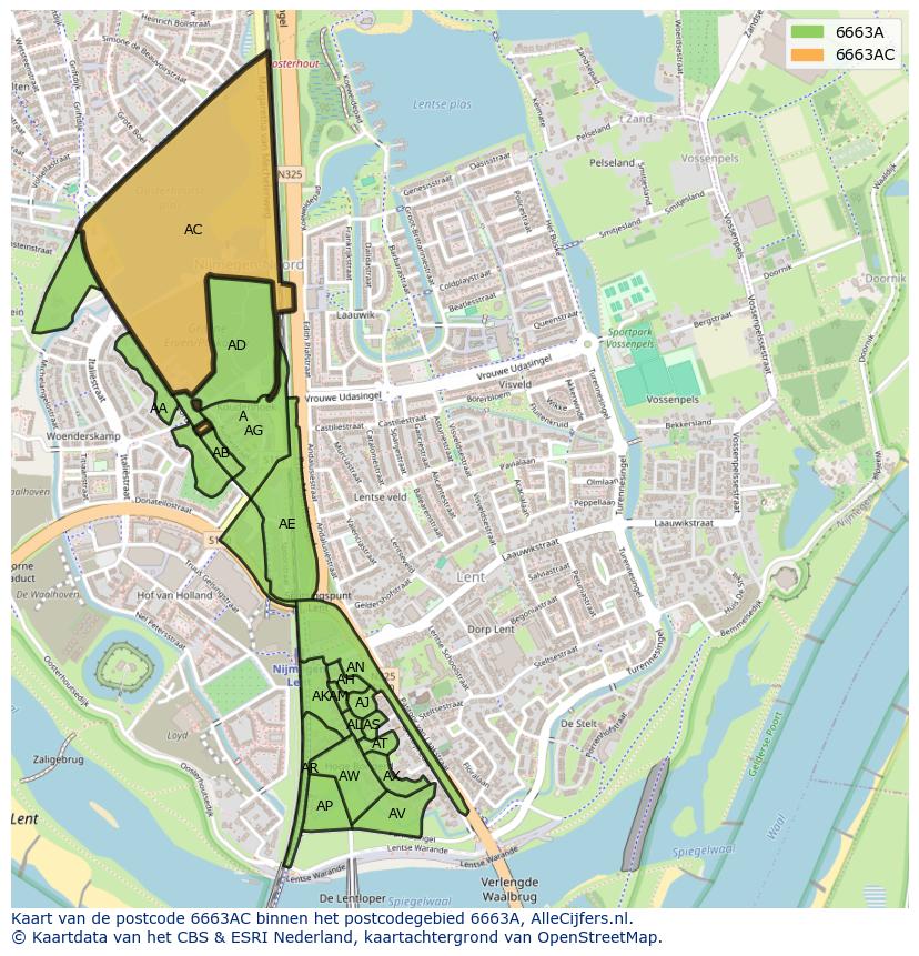 Afbeelding van het postcodegebied 6663 AC op de kaart.