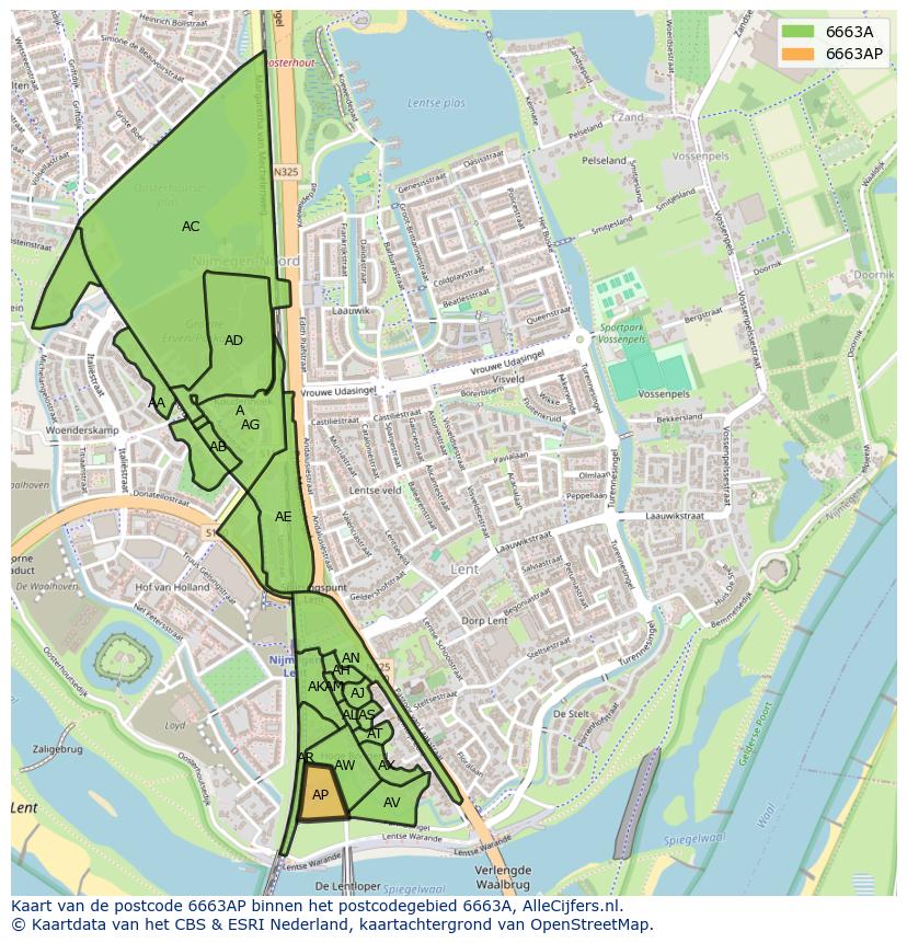 Afbeelding van het postcodegebied 6663 AP op de kaart.