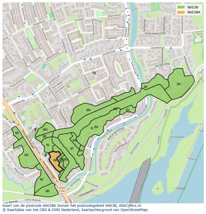 Afbeelding van het postcodegebied 6663 BK op de kaart.