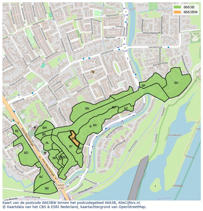 Afbeelding van het postcodegebied 6663 BW op de kaart.