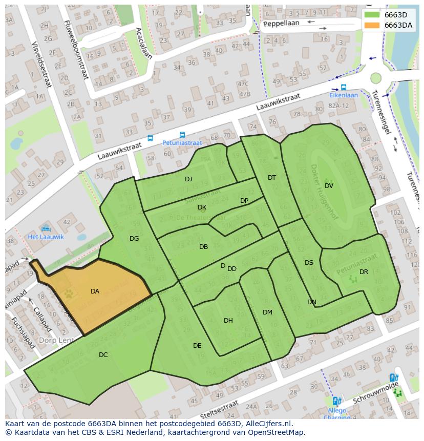 Afbeelding van het postcodegebied 6663 DA op de kaart.