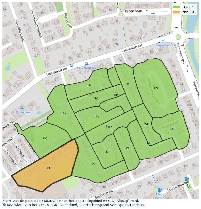 Afbeelding van het postcodegebied 6663 DC op de kaart.
