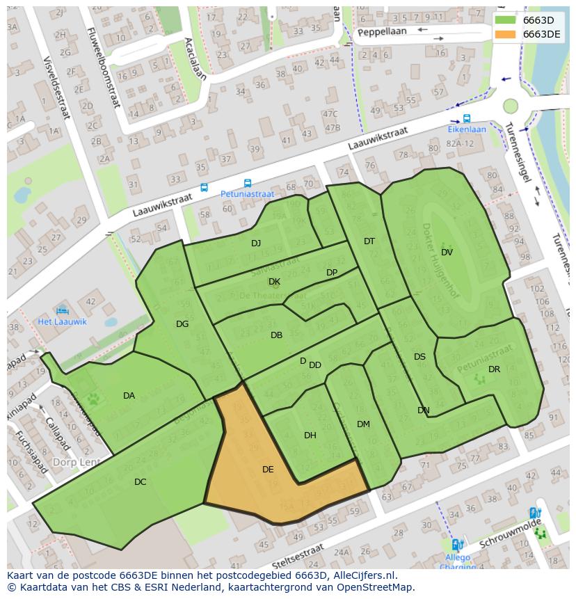 Afbeelding van het postcodegebied 6663 DE op de kaart.