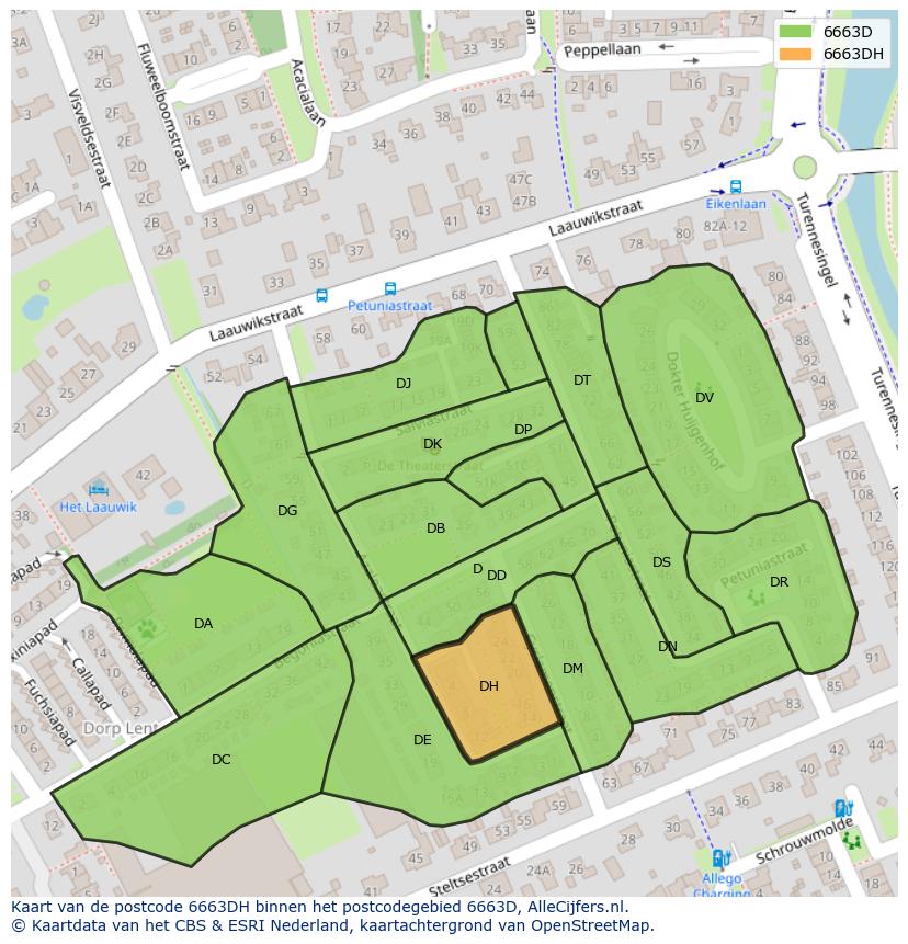 Afbeelding van het postcodegebied 6663 DH op de kaart.