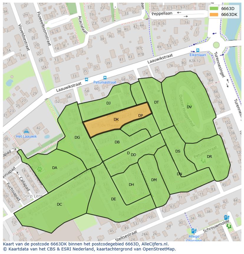 Afbeelding van het postcodegebied 6663 DK op de kaart.