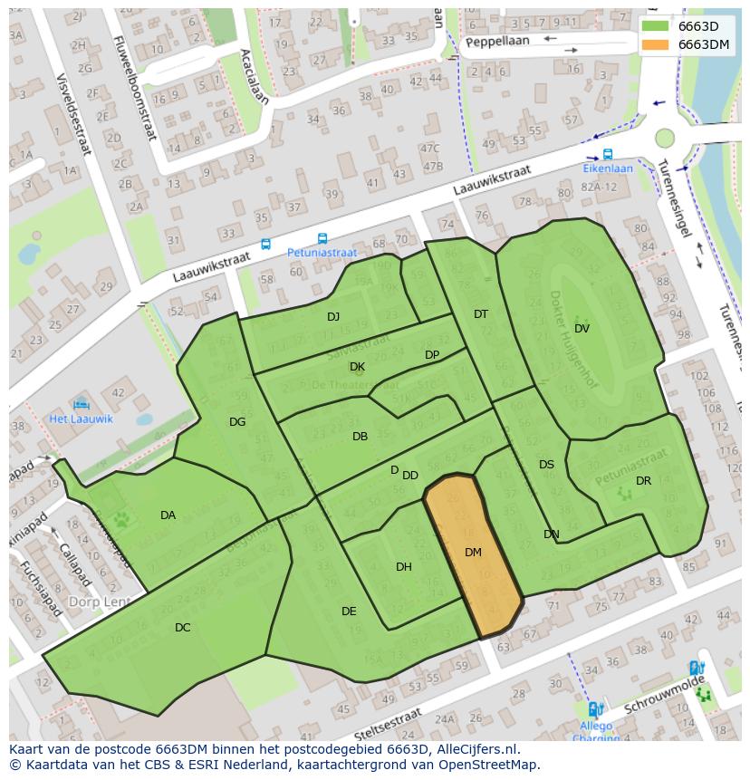 Afbeelding van het postcodegebied 6663 DM op de kaart.