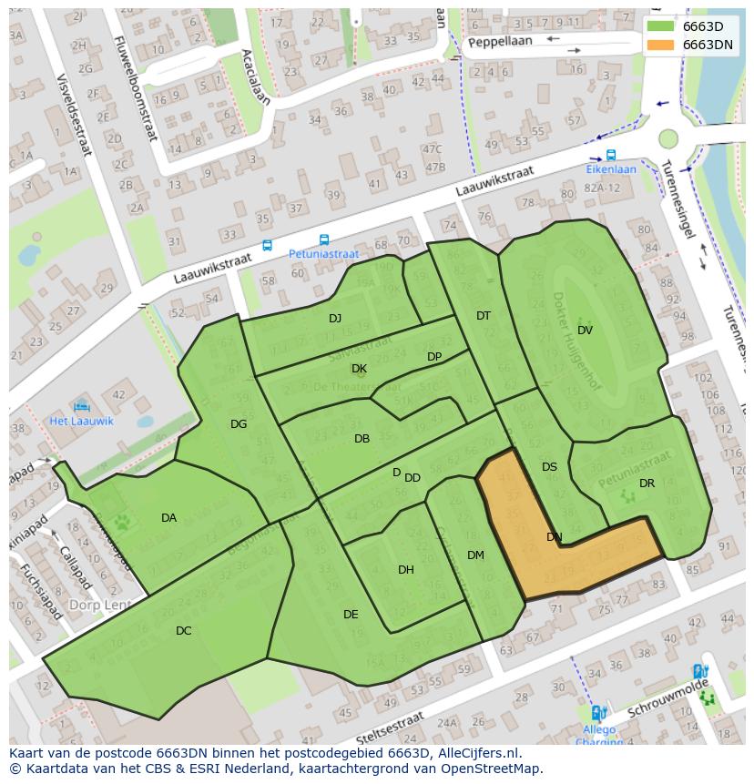 Afbeelding van het postcodegebied 6663 DN op de kaart.