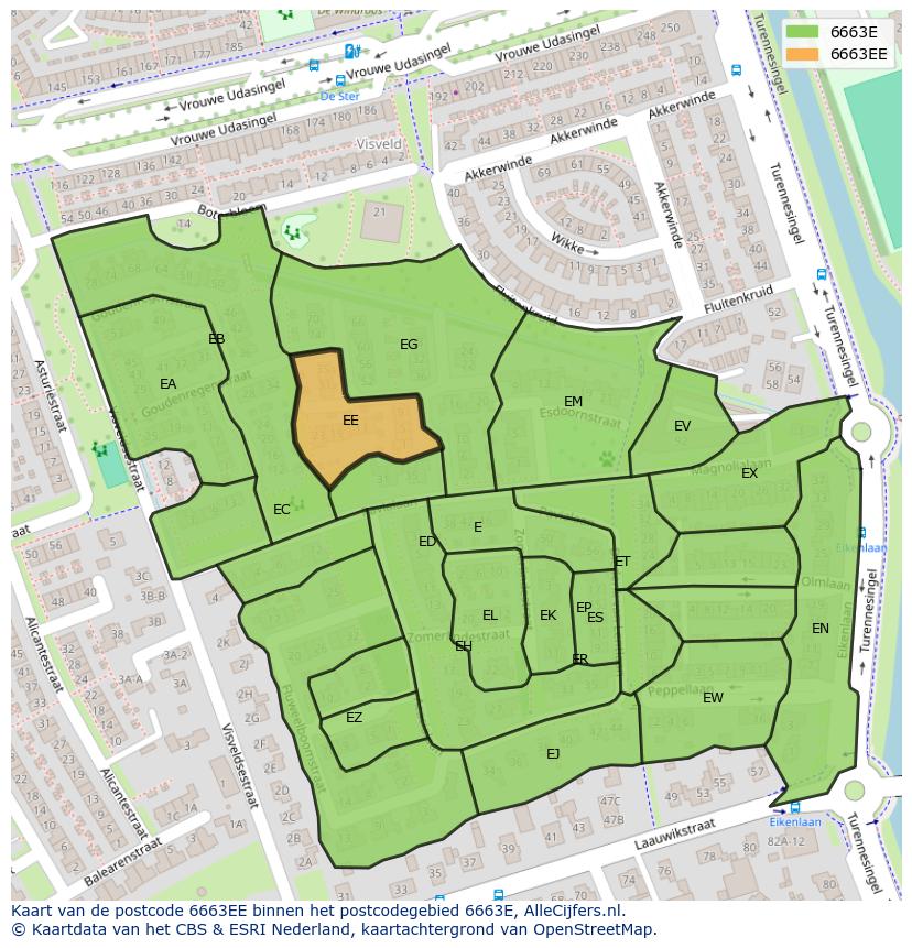 Afbeelding van het postcodegebied 6663 EE op de kaart.