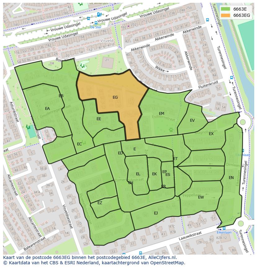 Afbeelding van het postcodegebied 6663 EG op de kaart.