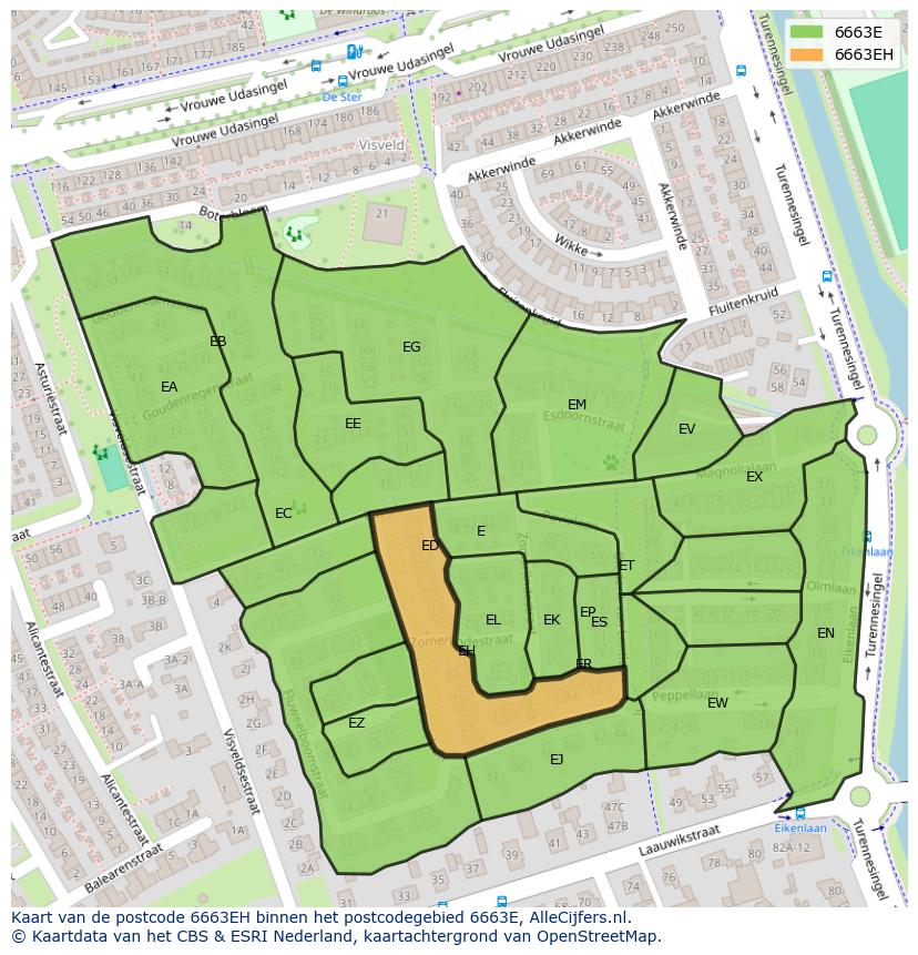 Afbeelding van het postcodegebied 6663 EH op de kaart.