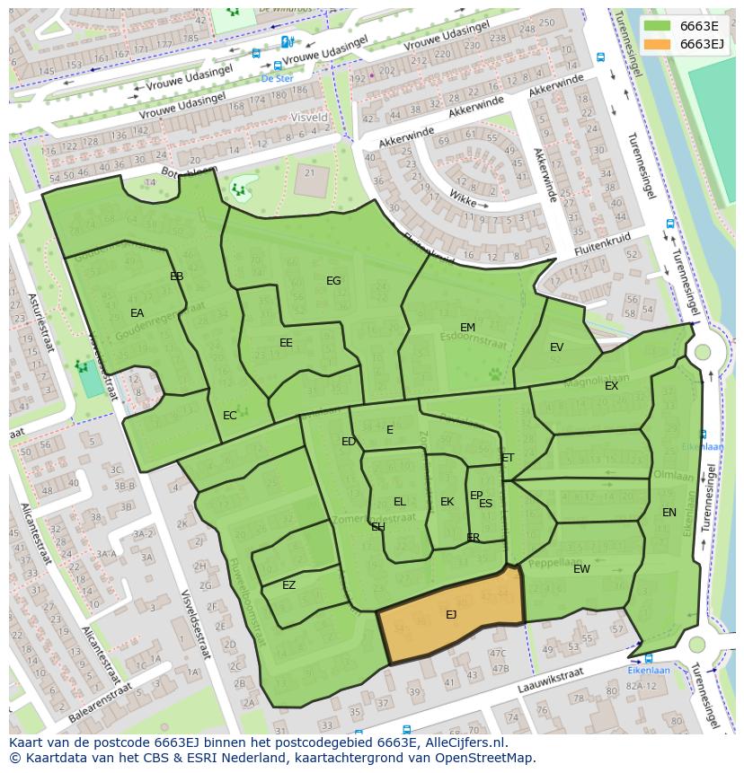 Afbeelding van het postcodegebied 6663 EJ op de kaart.