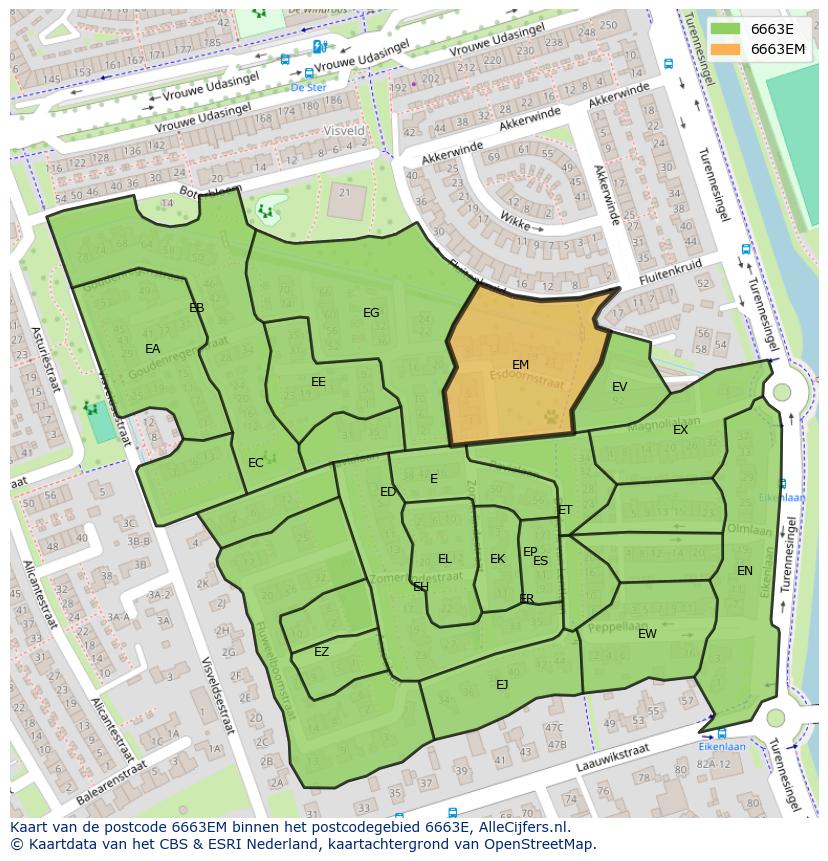 Afbeelding van het postcodegebied 6663 EM op de kaart.