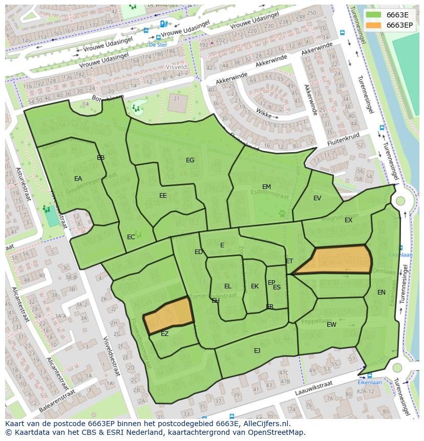 Afbeelding van het postcodegebied 6663 EP op de kaart.