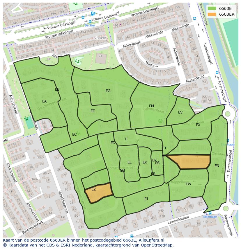Afbeelding van het postcodegebied 6663 ER op de kaart.