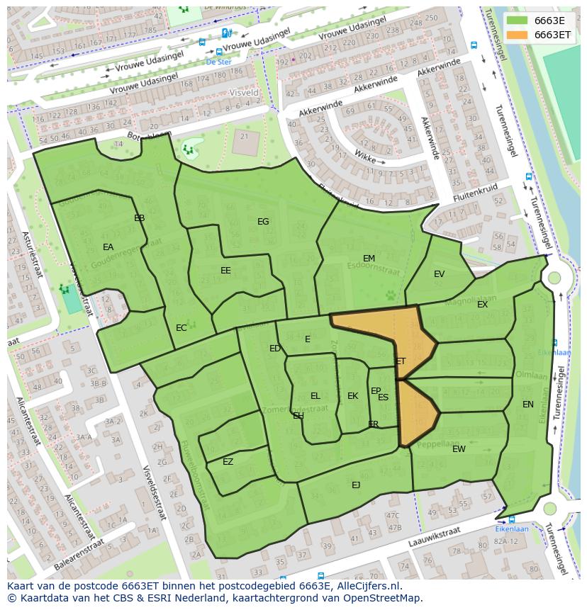Afbeelding van het postcodegebied 6663 ET op de kaart.