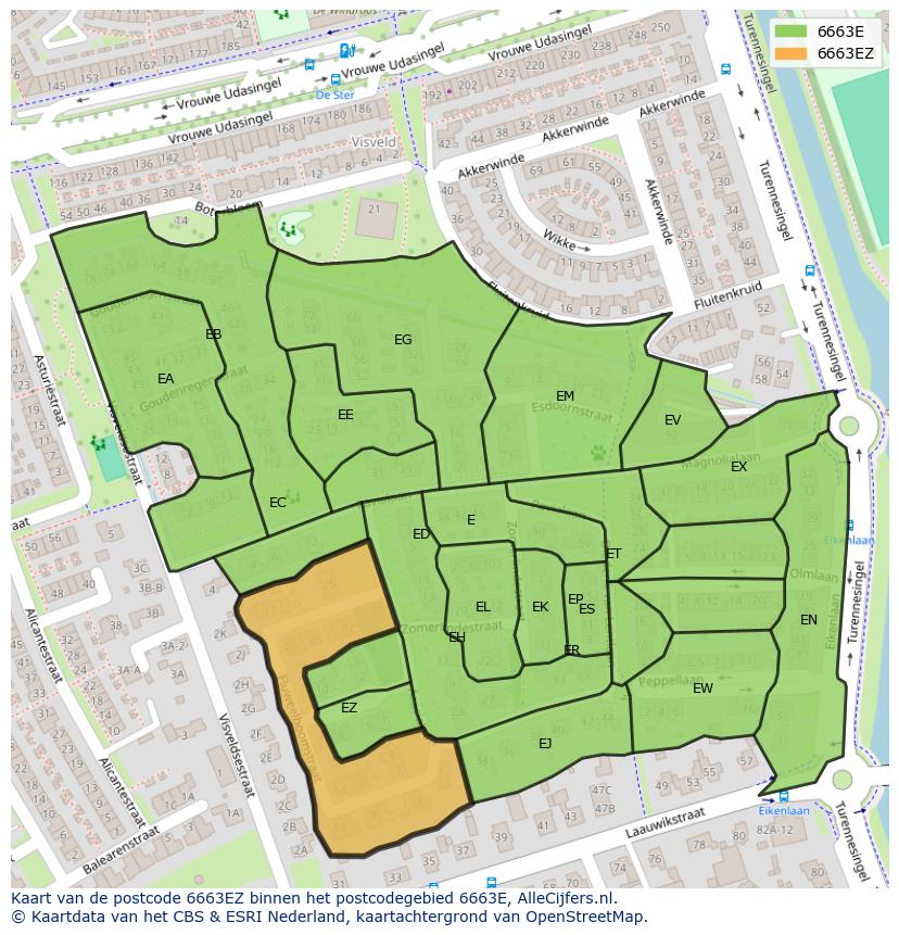 Afbeelding van het postcodegebied 6663 EZ op de kaart.