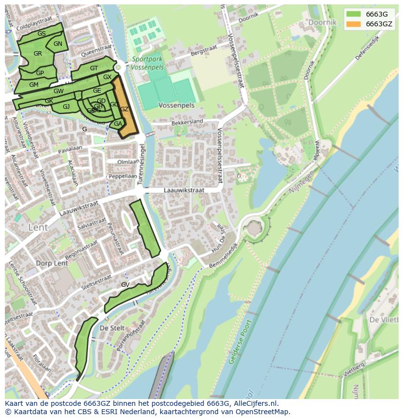Afbeelding van het postcodegebied 6663 GZ op de kaart.