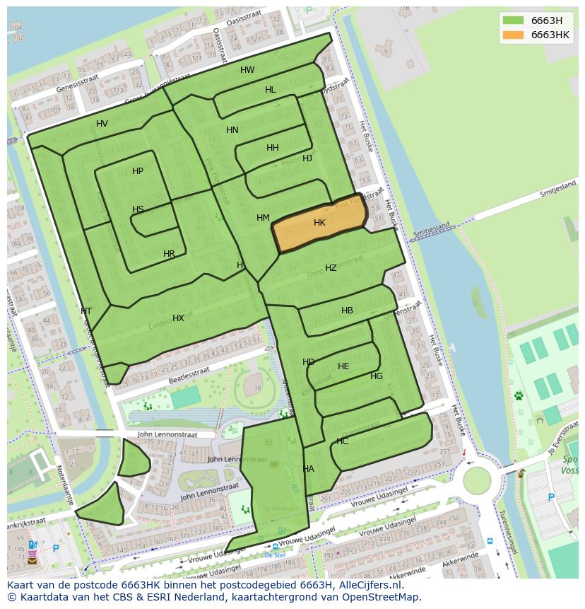 Afbeelding van het postcodegebied 6663 HK op de kaart.