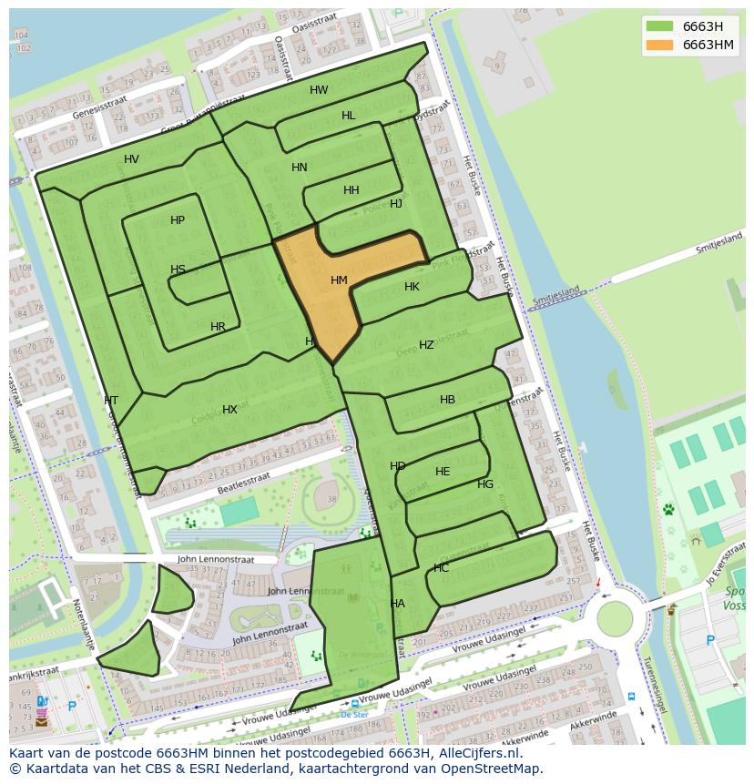 Afbeelding van het postcodegebied 6663 HM op de kaart.