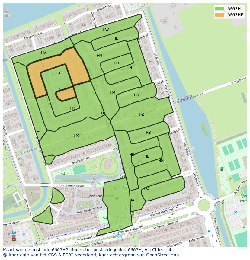 Afbeelding van het postcodegebied 6663 HP op de kaart.