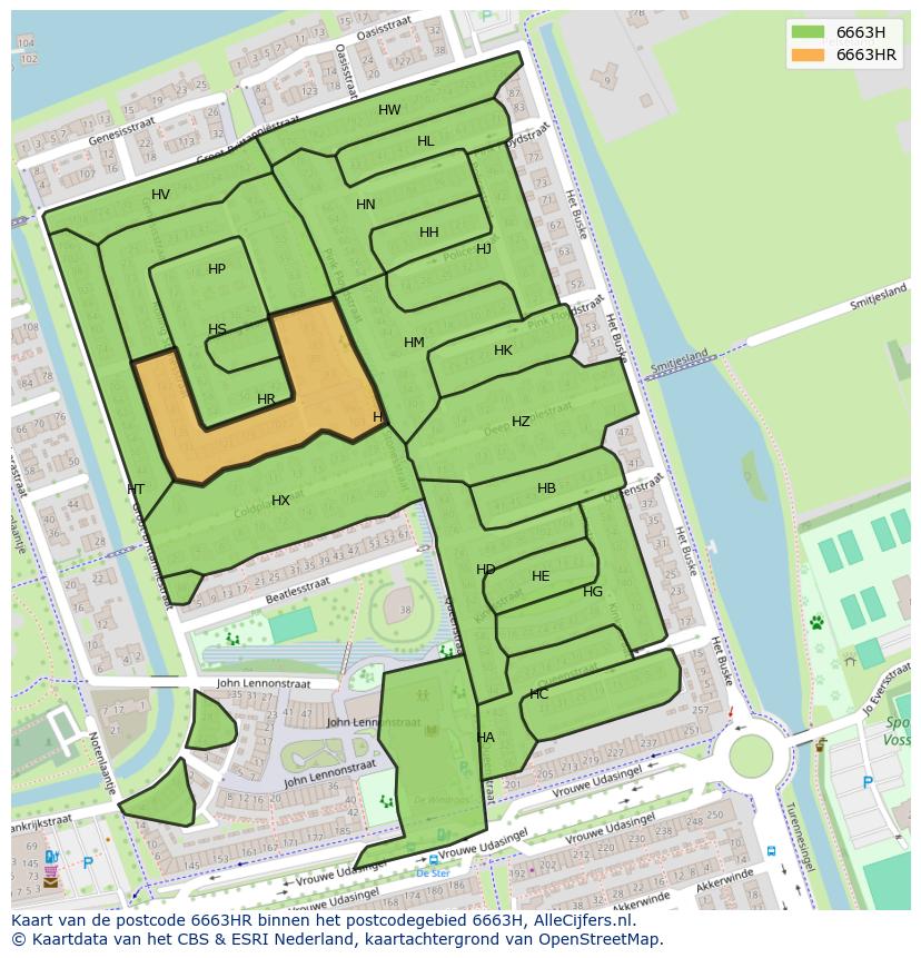 Afbeelding van het postcodegebied 6663 HR op de kaart.