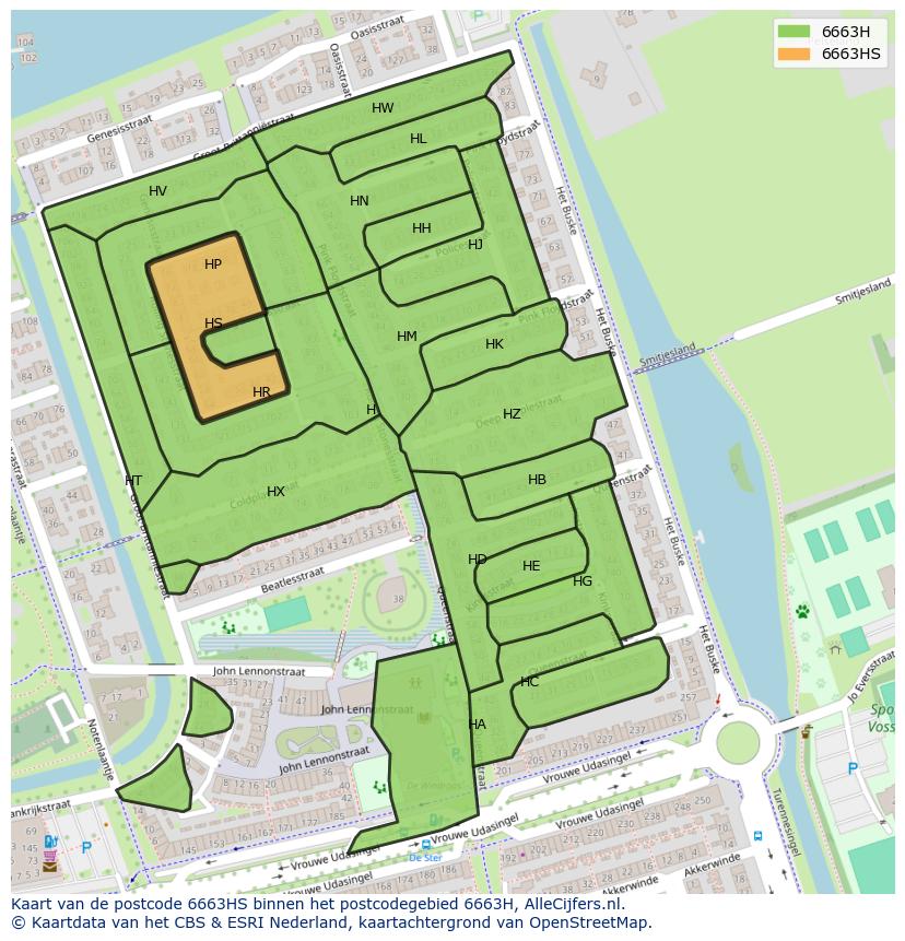 Afbeelding van het postcodegebied 6663 HS op de kaart.