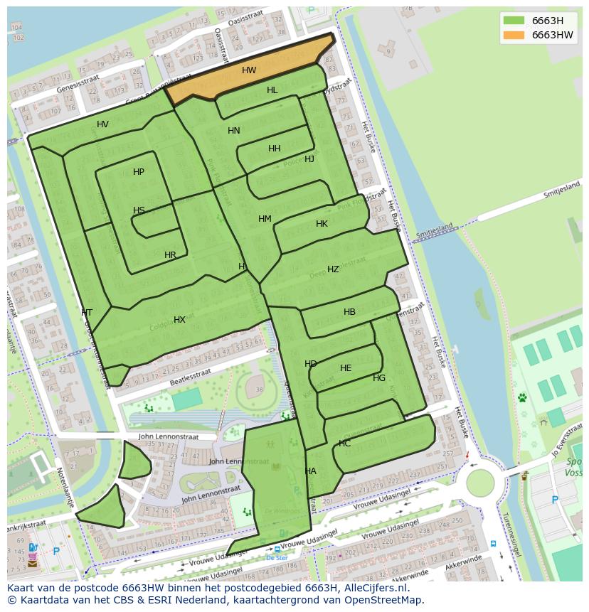Afbeelding van het postcodegebied 6663 HW op de kaart.