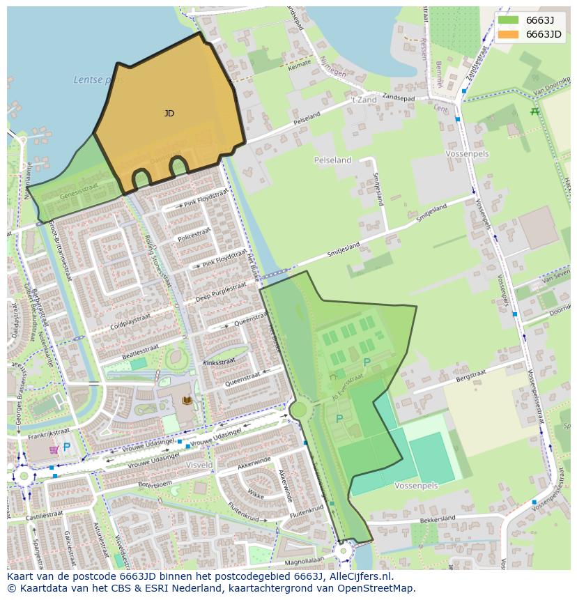 Afbeelding van het postcodegebied 6663 JD op de kaart.