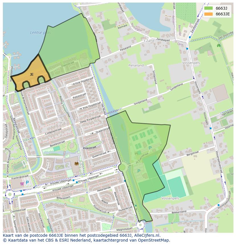 Afbeelding van het postcodegebied 6663 JE op de kaart.