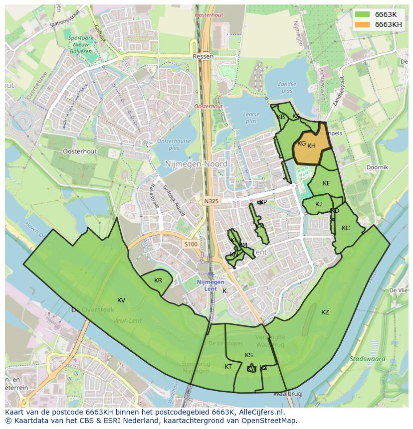 Afbeelding van het postcodegebied 6663 KH op de kaart.
