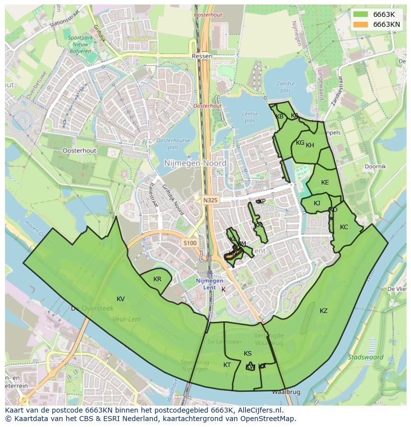 Afbeelding van het postcodegebied 6663 KN op de kaart.