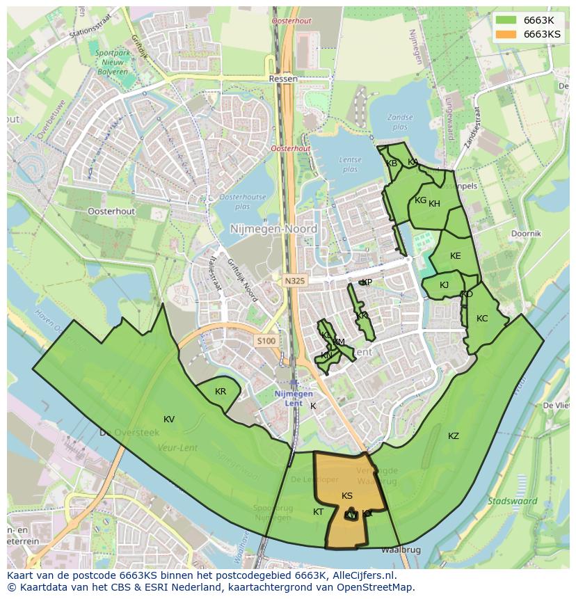 Afbeelding van het postcodegebied 6663 KS op de kaart.