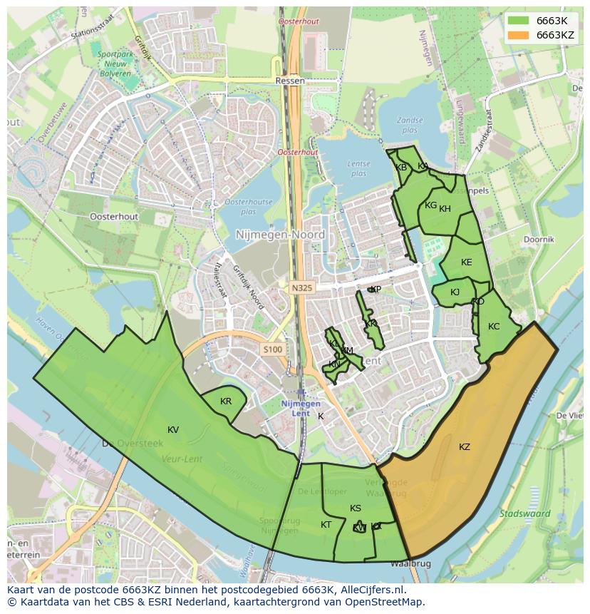 Afbeelding van het postcodegebied 6663 KZ op de kaart.